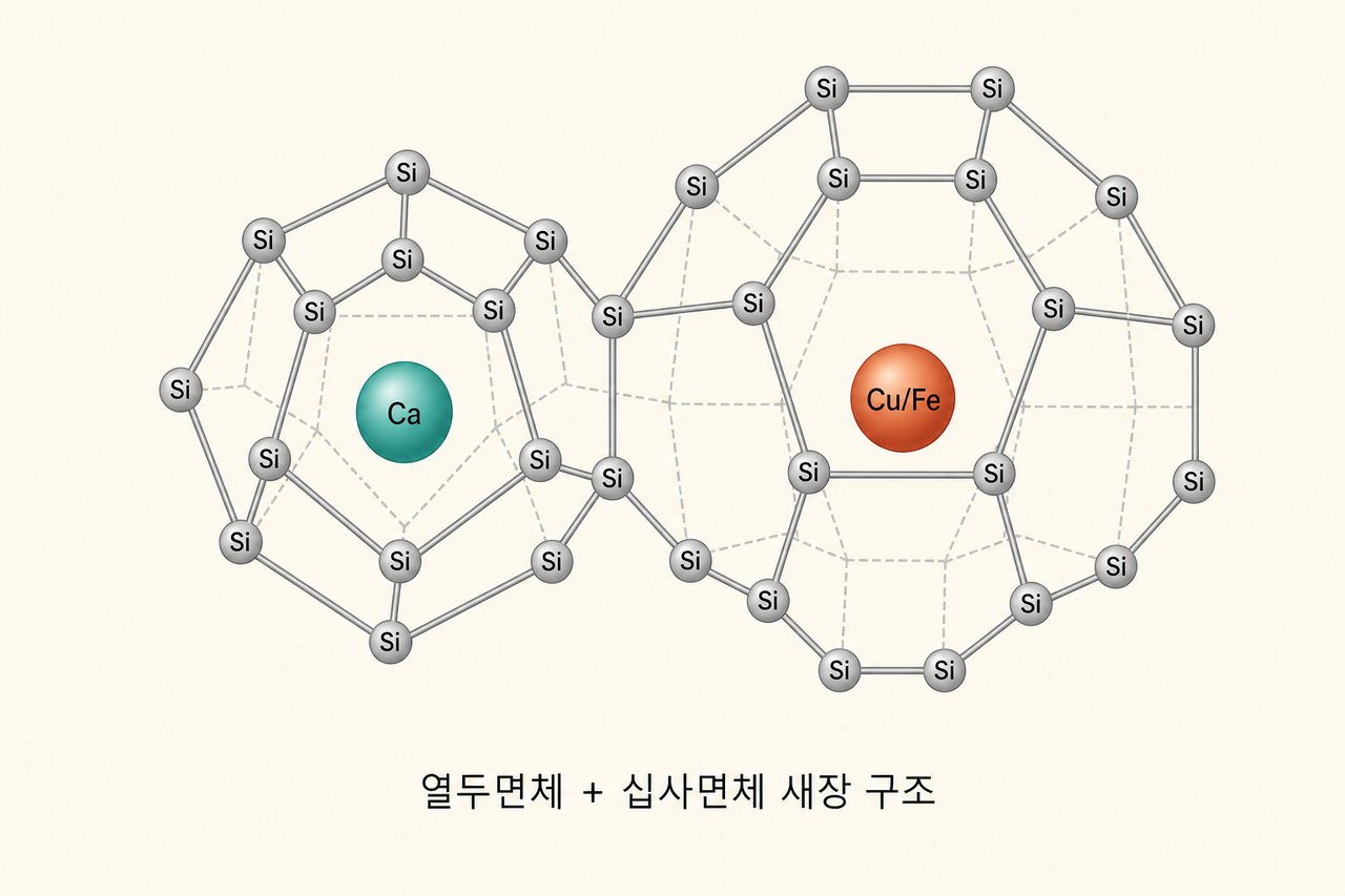 열두면체와 십사면체로 이루어진 클라트레이트 결정 격자 도식