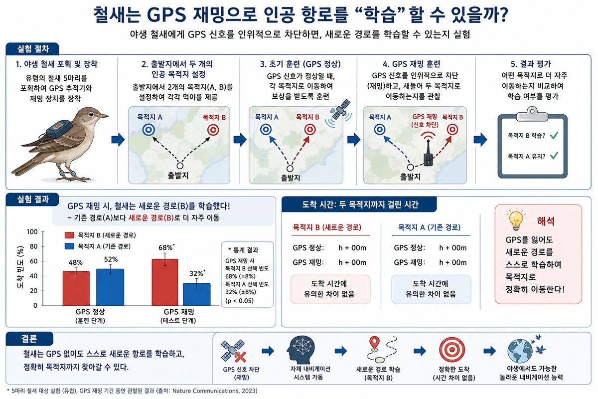 GPS 추적으로 잡힌 꿀빨이새의 둥지 재료 절도 동선 도식