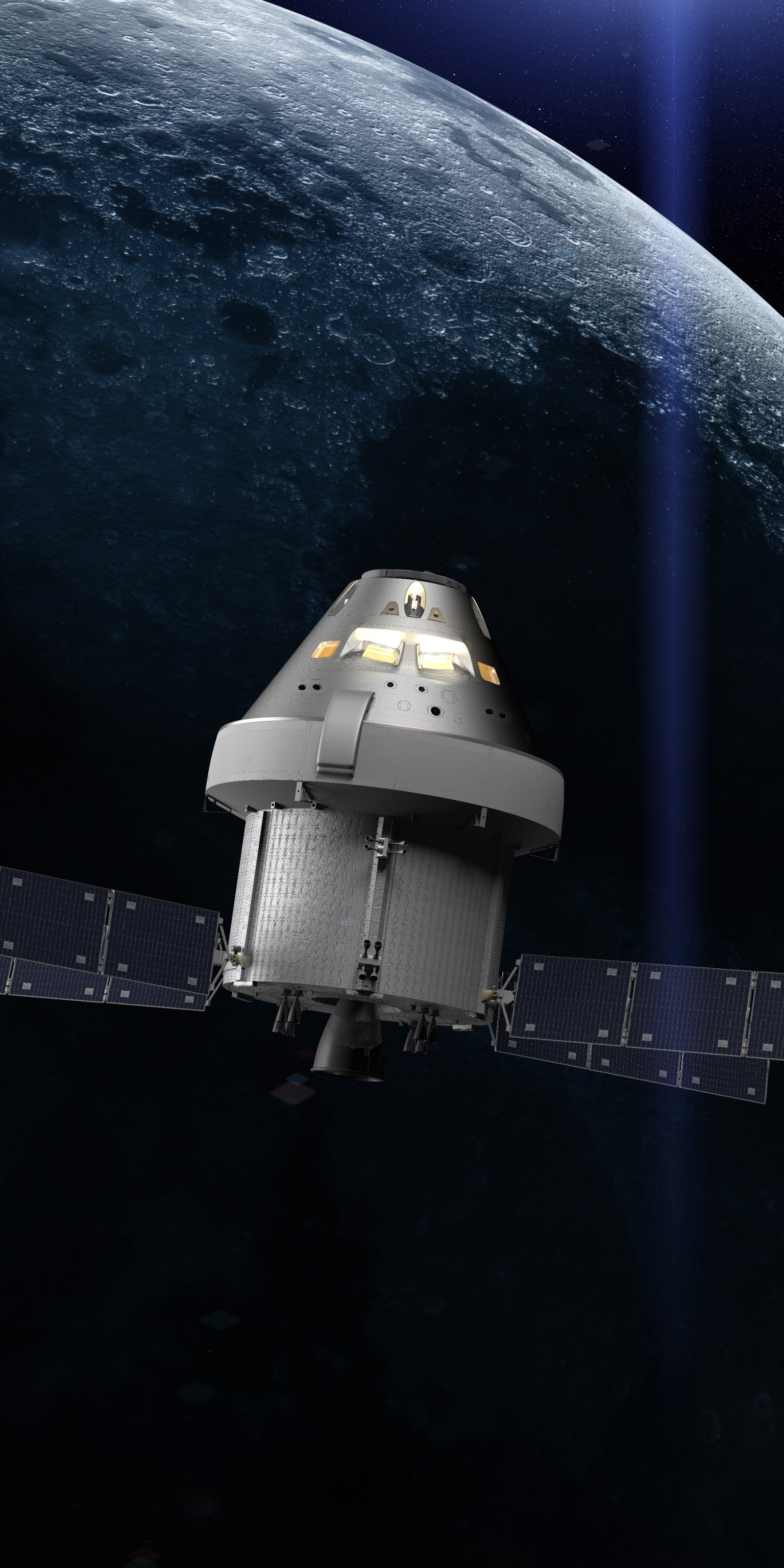 달 근처의 오리온 우주선 상상도